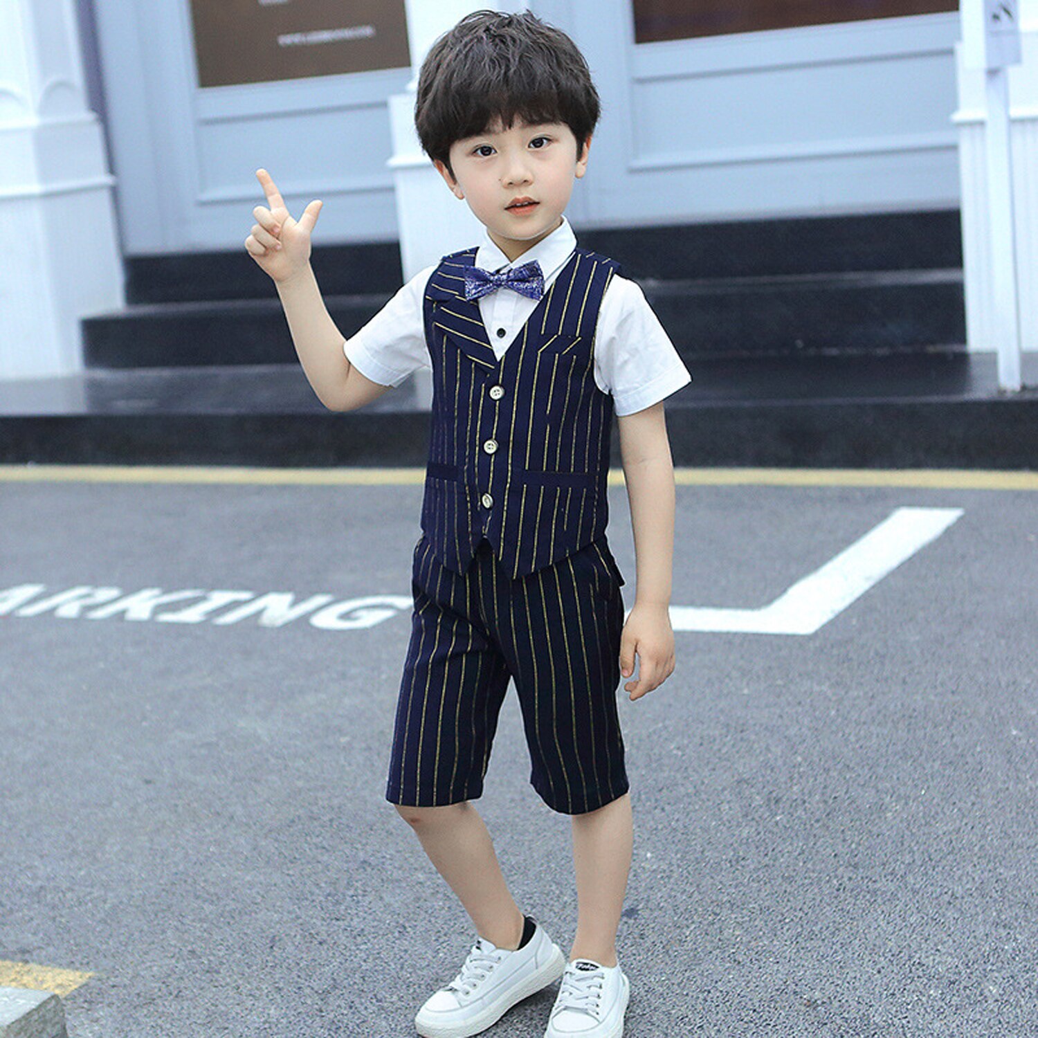 Costume à rayures pour garçon, 4 pièces, gilet + s..., image size:1500x1500