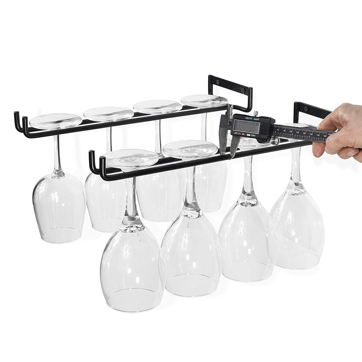 1 stk rustfritt stål vinstativ glassholder hengende bar henger hylle opp ned koppholder enkelt rad sterk glassholder i jern