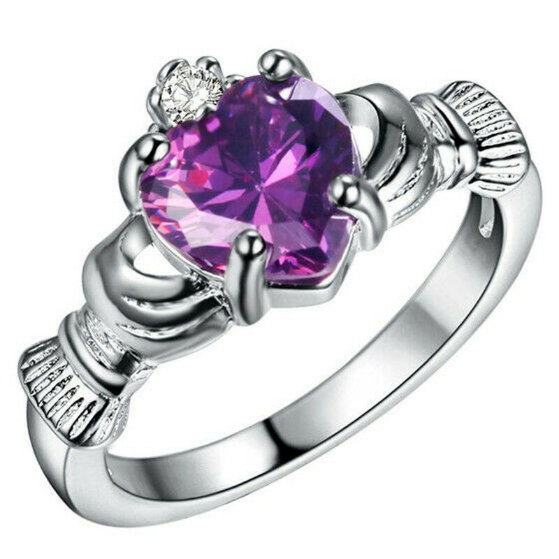 Anillo Claddagh de compromiso de boda con corona de circón de Color plateado para mujer talla 6-10