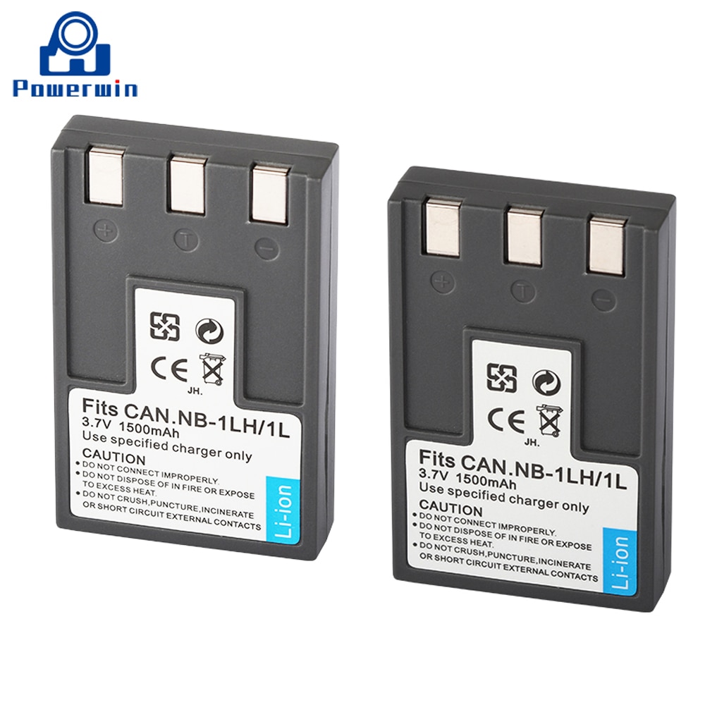 2 pièces Powerwin 1500mAh 3.7V NB-1L NB1L NB-1LH NB1LH Batterie pour Appareil Photo Numérique Canon LXUS300 LXUS330 LXUS400 S100 S110 S200 S300