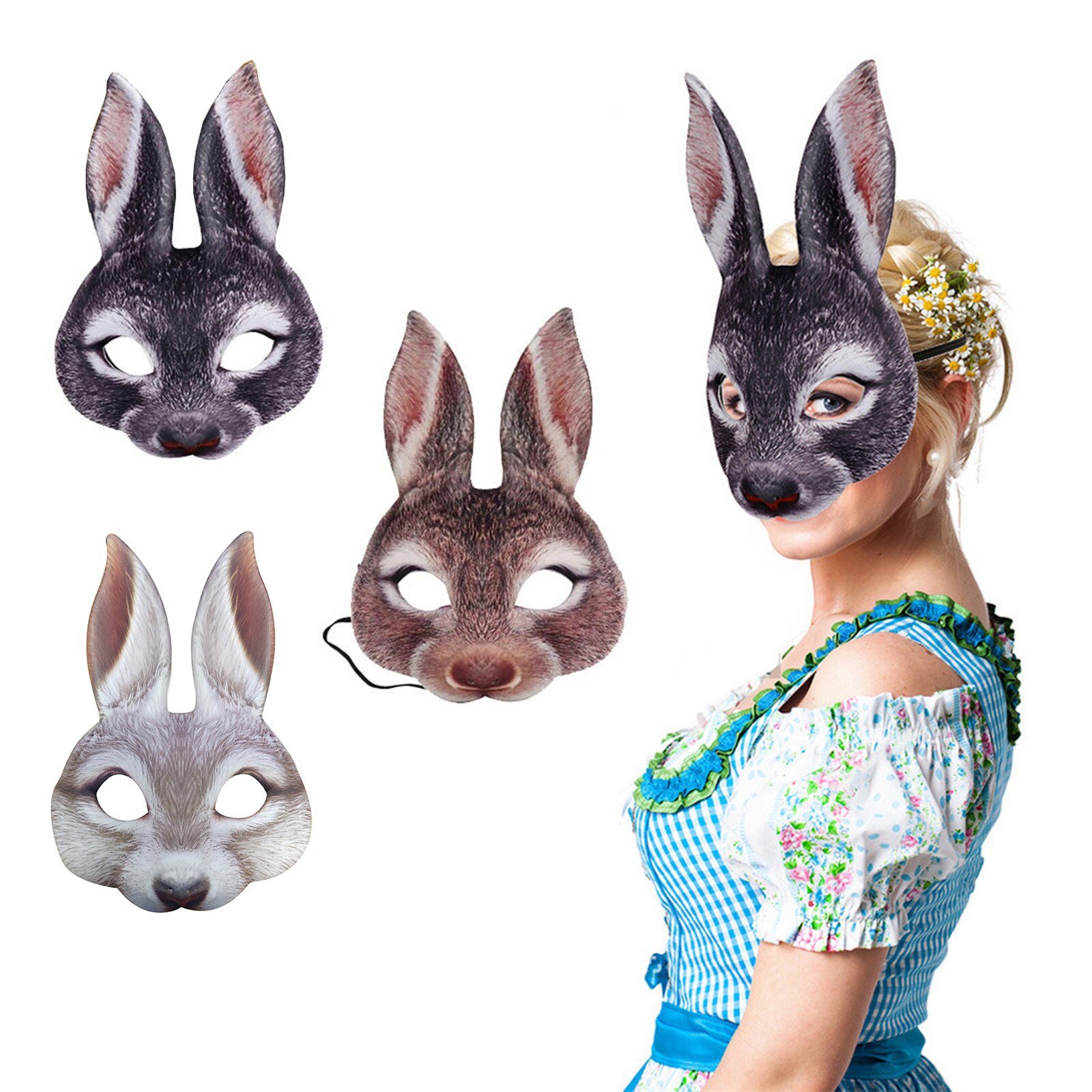 Pasen Cosplay Party Grappig Konijn Masker Kostuum Animal Volwassen Kostuum Half Masker Prom Dress Up Masker