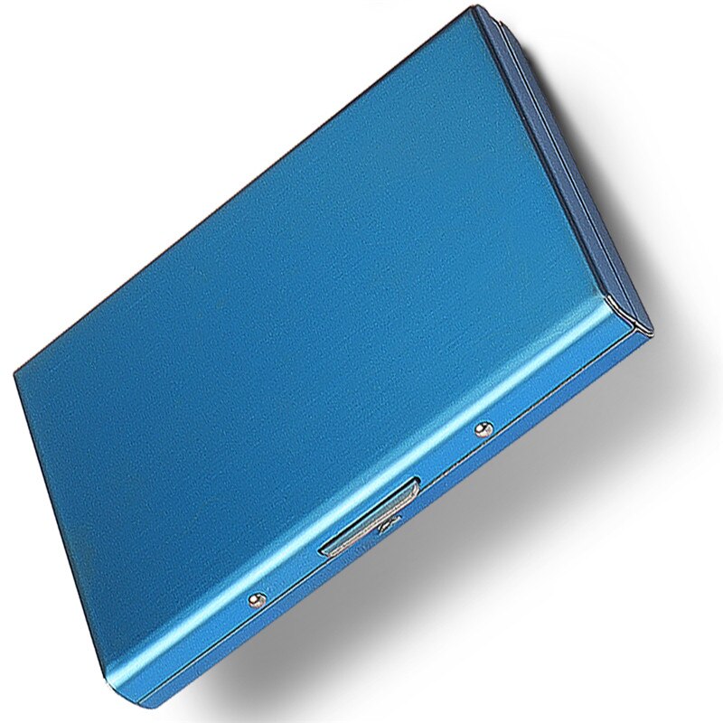 Stainless Steel Card Box Credit ID Card Business Bag Storage Metal Clip Solid Color Business: Blue