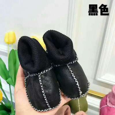 Chaussures bébé bottes nourrissons chaussures d'hiver chaudes fourrure laine filles chaussons bébé peau de mouton chaussures bébé garçon: Noir / 1