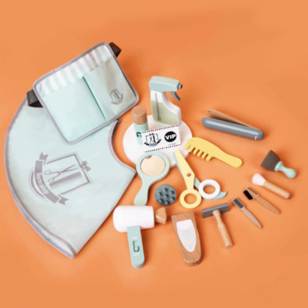 18 Teile/satz Haarschnitt Spielzeug Set Simulation Pretend Spielen Holz Friseur Kit Kinder für Kinder