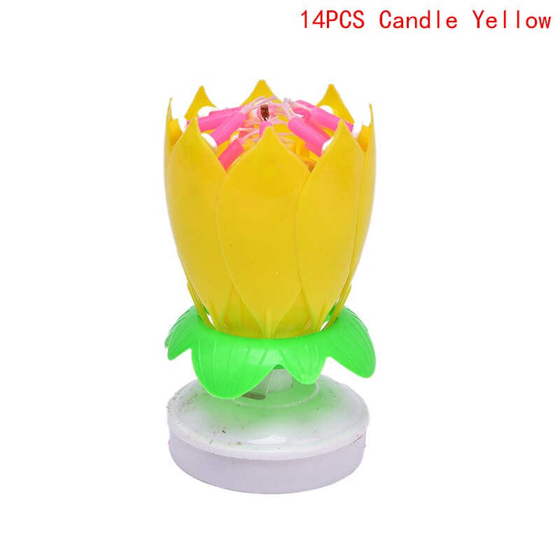 Vela Musical giratoria de flor de loto de feliz cumpleaños, para niños, velas para de cumpleaños, adornos de pastel de 1 pieza