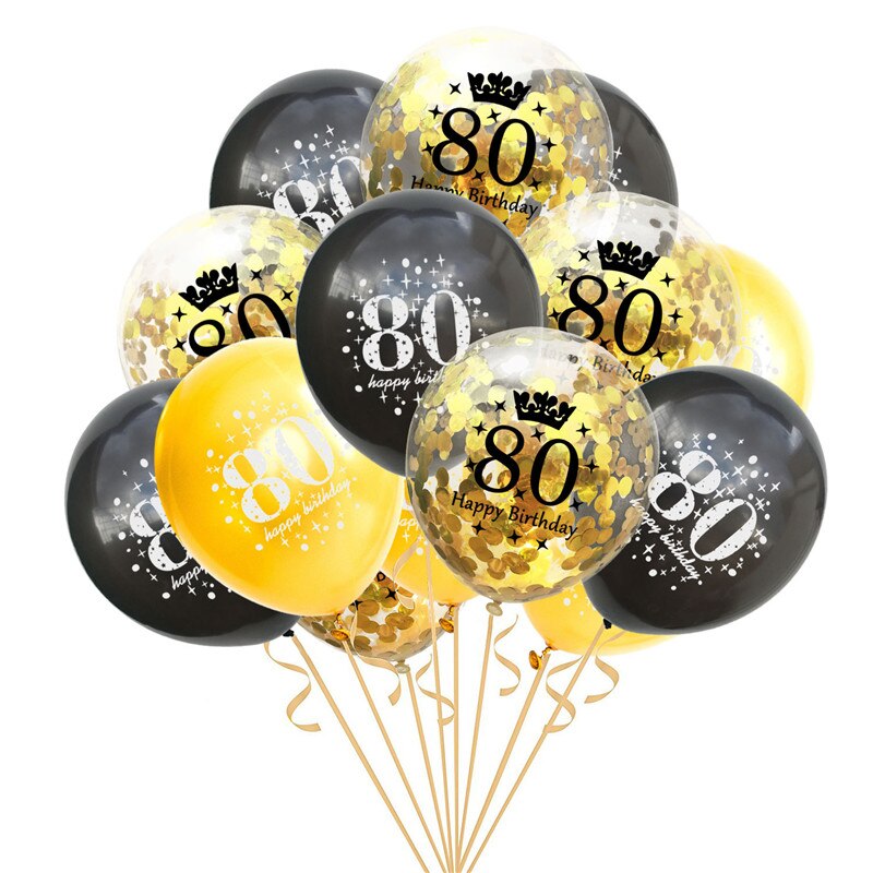 15 stk blandet guld konfetti balloner nummer 16 18 30 40 50 60 70 80 90 år fødselsdagsfest digital ballon latex globos: 80
