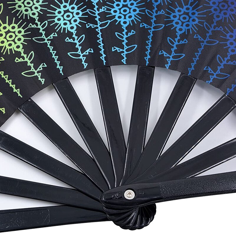 Carnival Festival Hand Stain Fan Large Folding Fan Printing Kung Fu Fan Satin Bamboo Bone Fan Wedding Dance Supplies#11