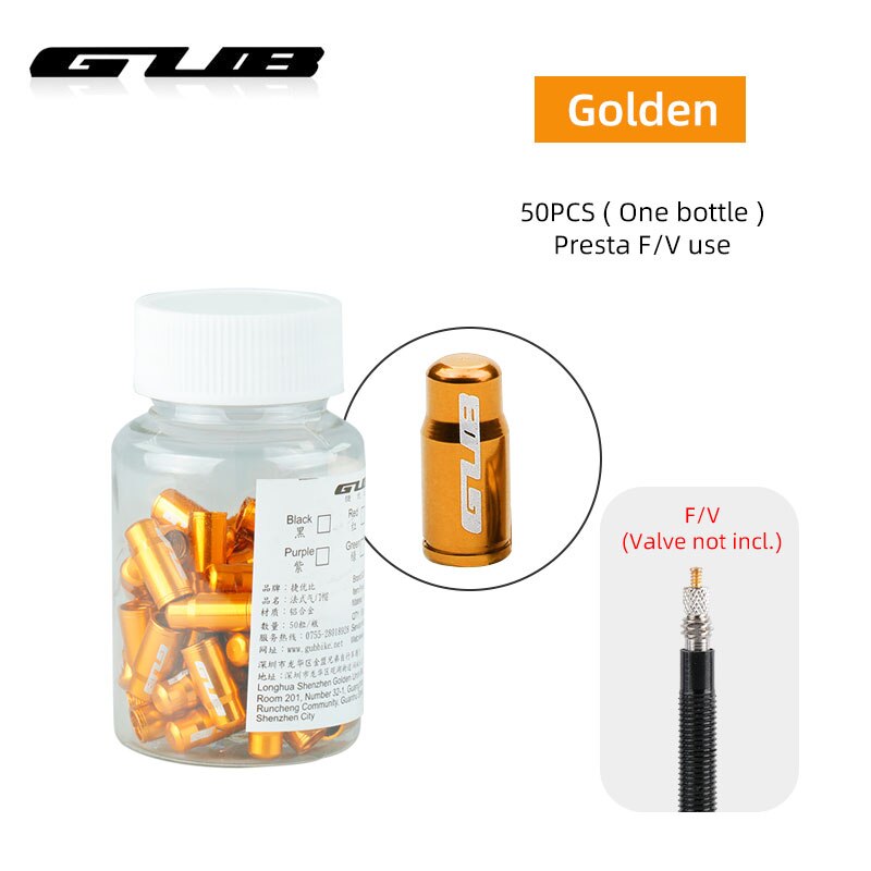 GUB 50/100 sztuk F/V/V zawór rowerowy ze stopu pokrywa Presta Schrader sutek Cap CNC obrabiane ze stopu anodowane w stylu rustykalnym darmowa: Presta Golden Bottle