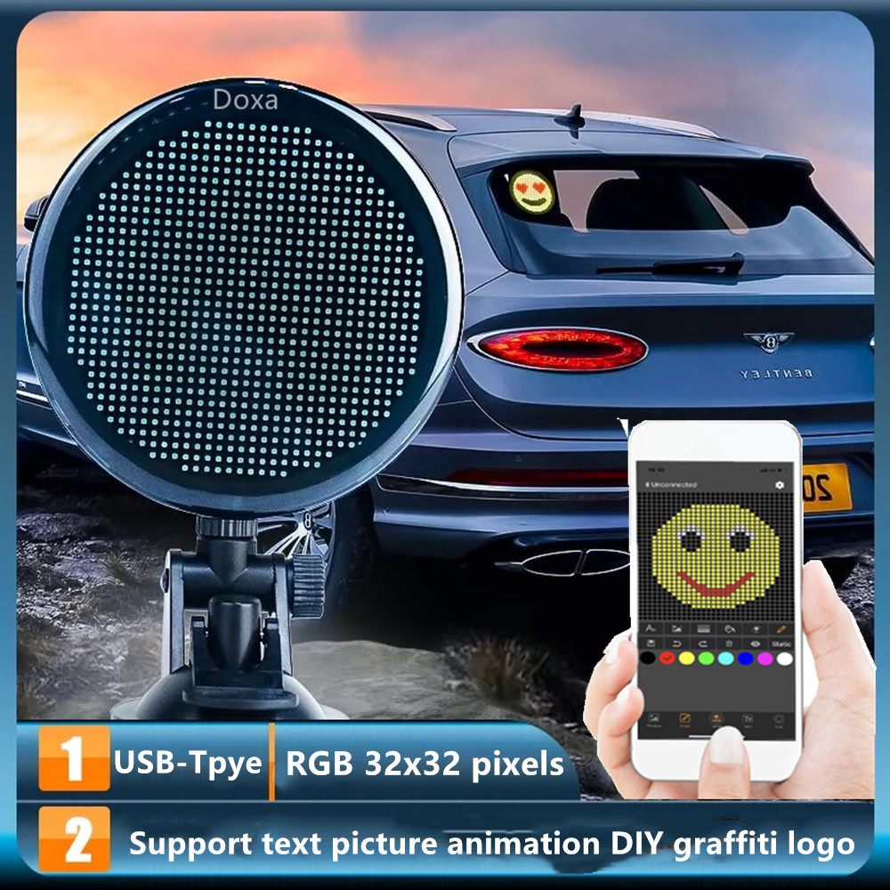 12v bil taxi bluetooth  p3 led skilt fullfarge display bord automatisk dekorativt vindu frontrute advarsel uttrykk lyspanel: Default Title