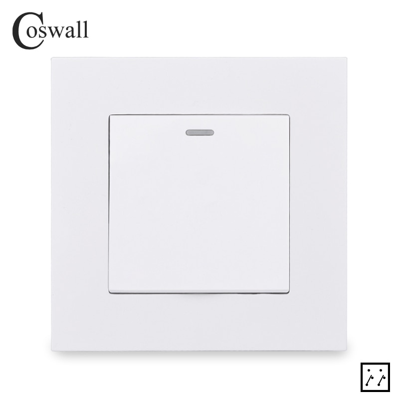 Coswall Eenvoudige Stijl Pc Panel 1 Gang 3 Way Intermediate Op/Off Lichtschakelaar Muur Rocker Crossover Schakelaar Ac 12-250V 16A
