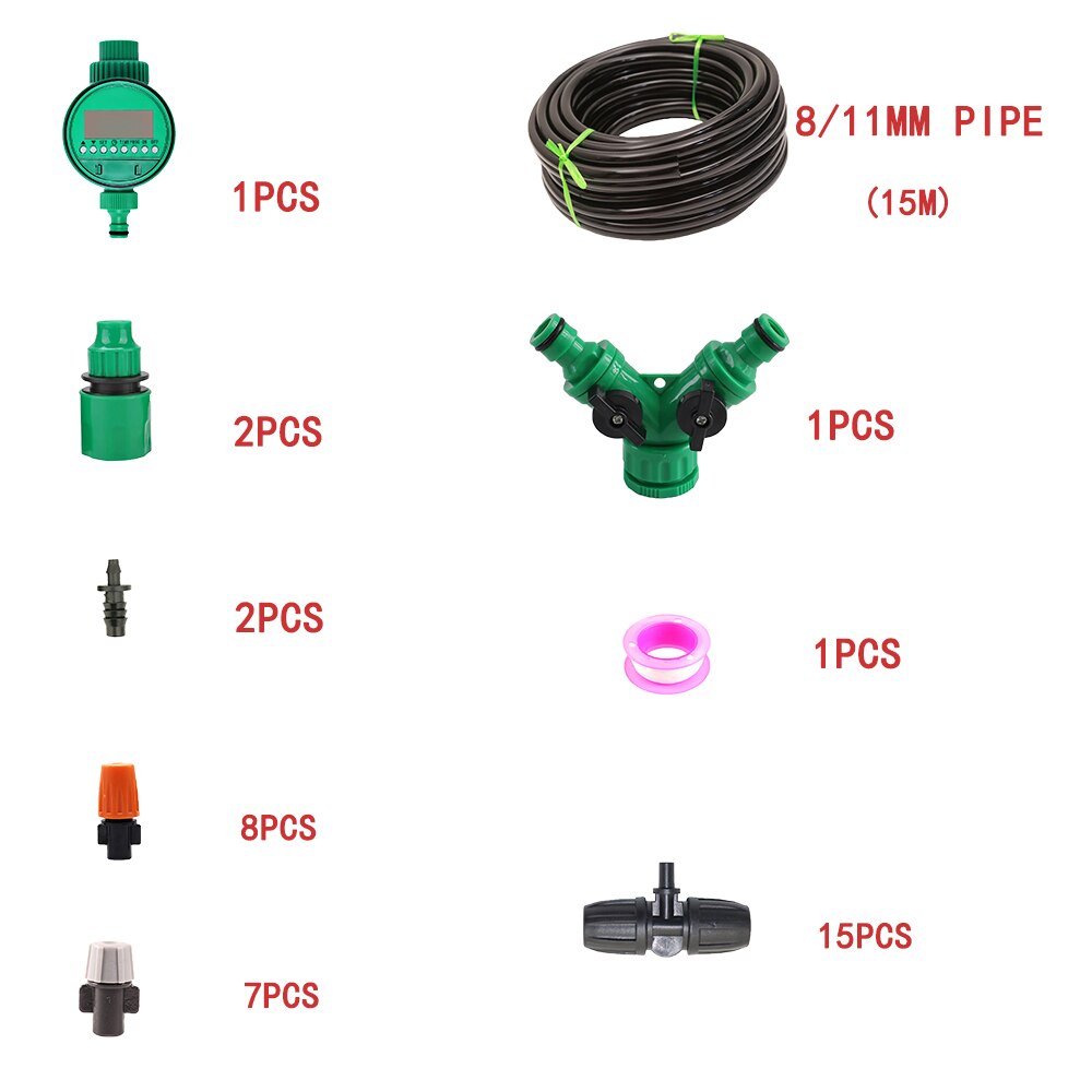8 / 11mm Hose Garden Irrigation Kit Cooling System Sprinkler Watering Kit Automatic Home Garden Lawn Spray Irrigation: nub1 15m set