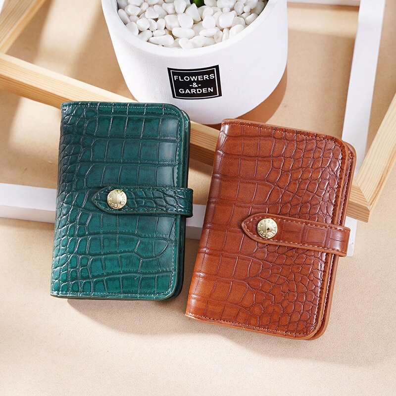 Women Short Wallets Luxury Brand Crocodile Print Wallet Female Two-Fold Card Holder Mini Zipper Wallet Coin Purse