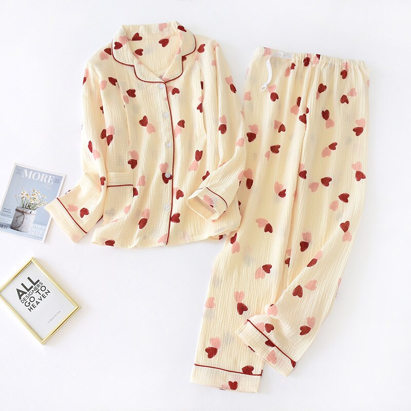 Fdfklak trykt bomuld barsel sygepleje nattøj forår 2 stk nattøj til gravide efterår graviditet pyjamas: Gul / M