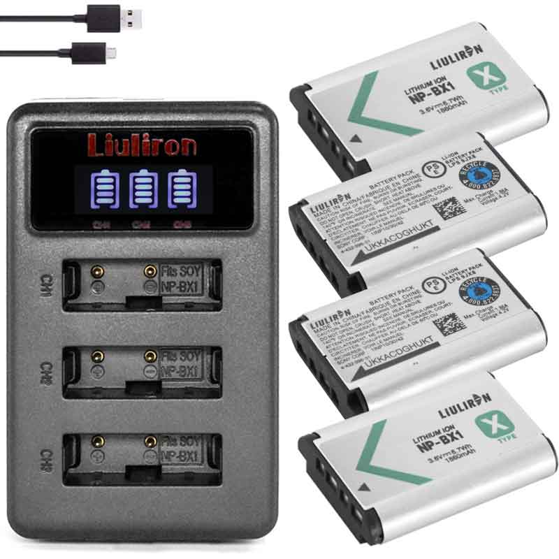 Oryginalny LIULIRON 1860mAH NP-BX1 NPBX1 NP BX1 Bateria Bateria robić Sony fdr x3000 HDR jak300 DSC rx100 iii zv-1 DSC RX1 RX100iii: ładowarka i 4bateria