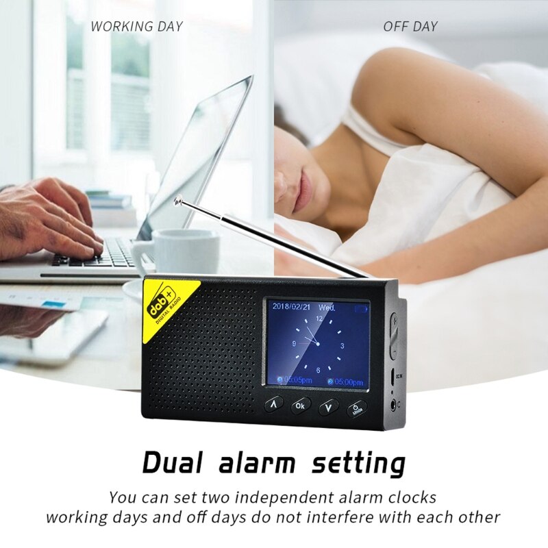 2.4inch LCD Display Portable Wireless Digital Radio DAB/DAB+ FM Receiver Rechargeable Lightweight Home FM Radio