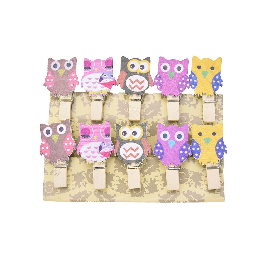 10 Stks/zak Kawaii Uil Houten Clip Wasknijpers Fotopapier Postkaart Craft Diy Clips Met Hennep Touw