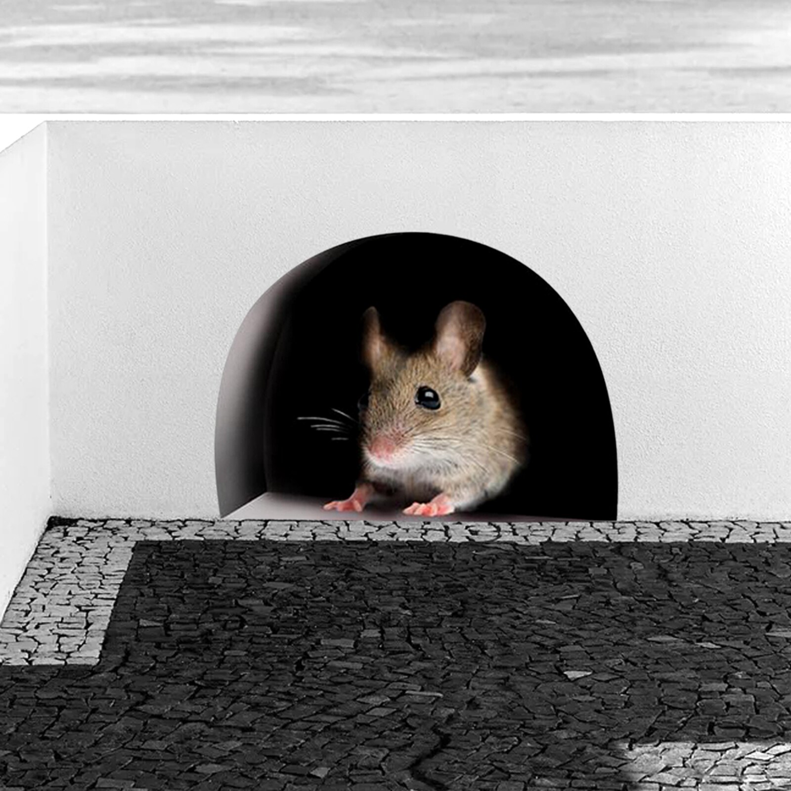 5Pcs Cartoon Muis Gat Muur Sticker Grappig Huishoudelijke Achtergrond Decoratie Muur Sticker Voor Woonkamer Slaapkamer Keuken Glas