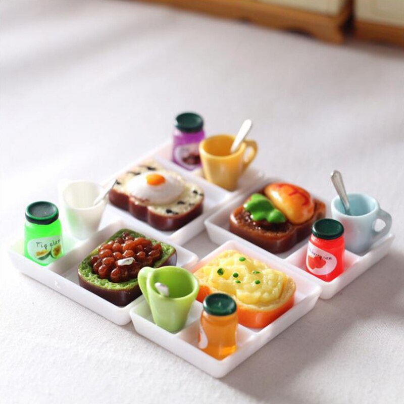 5 Stks/set Poppenhuis Brood Jam Diner Plaat Kop Lepel Voor Keuken Accessoreis Poppenhuis Play Keuken Accessoreis