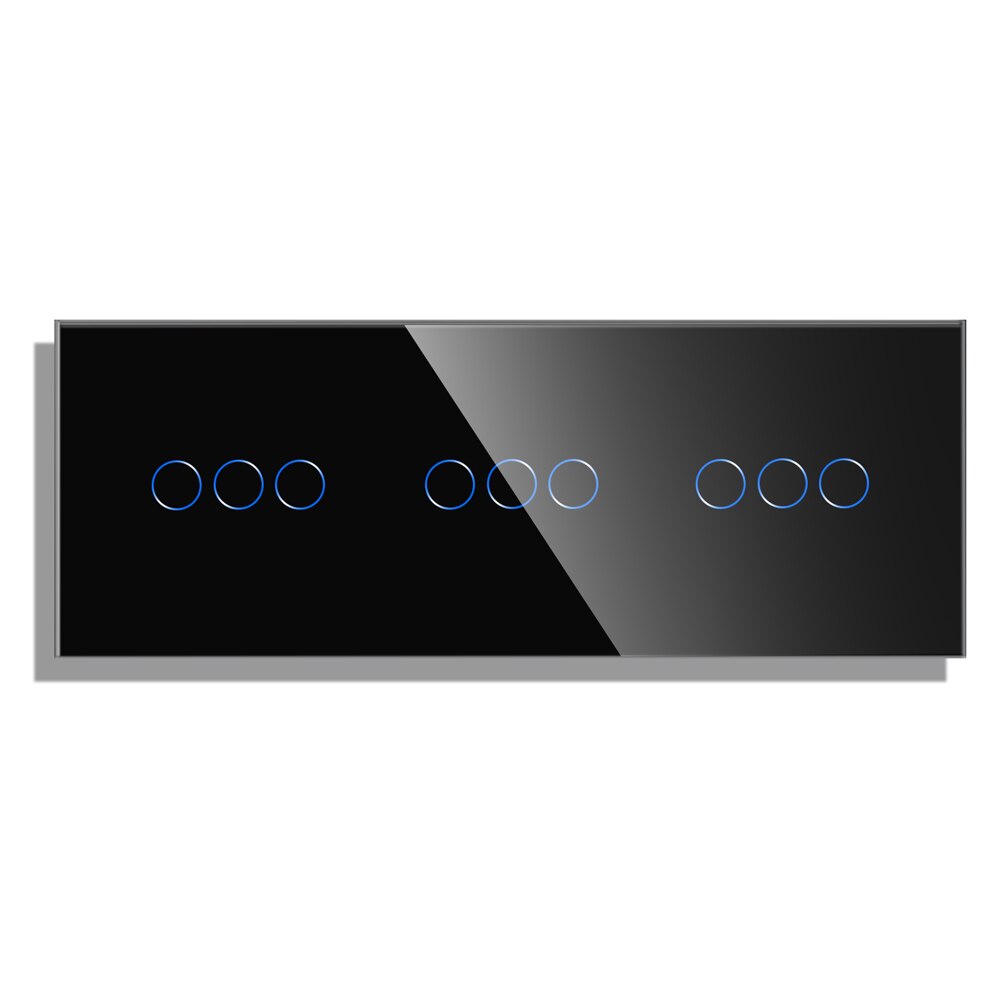 86*229mm, Triple gang touch sensor switch panel can match with touch switch function part: Black3