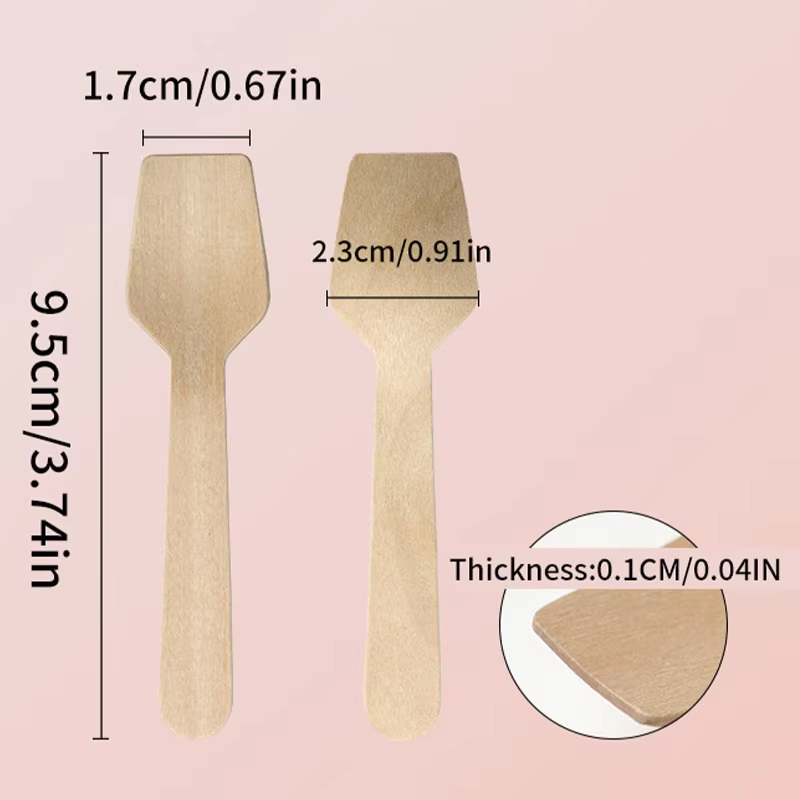 Cucharas de madera desechables para degustación de muestreo, yogur, helado, tenedores de postre, vajilla para de boda, cuchara de madera, 50/100 Uds.: BLANCO / 100 unids