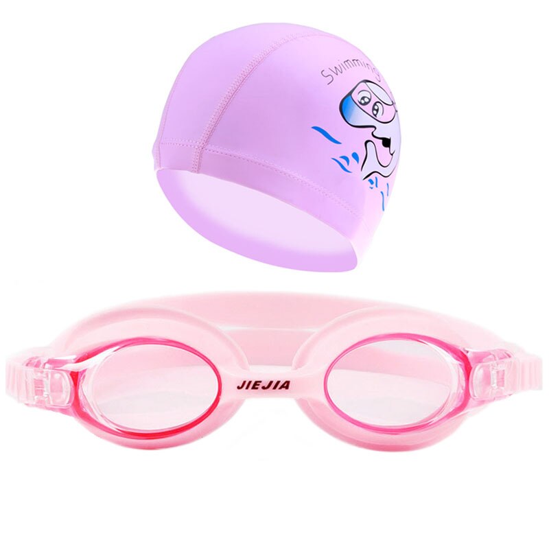 Piscina para niños gafas conjunto Delfín de dibujos animados gorras de nadar para niños gafas tutoria pescado arena gafas de natación: Pink