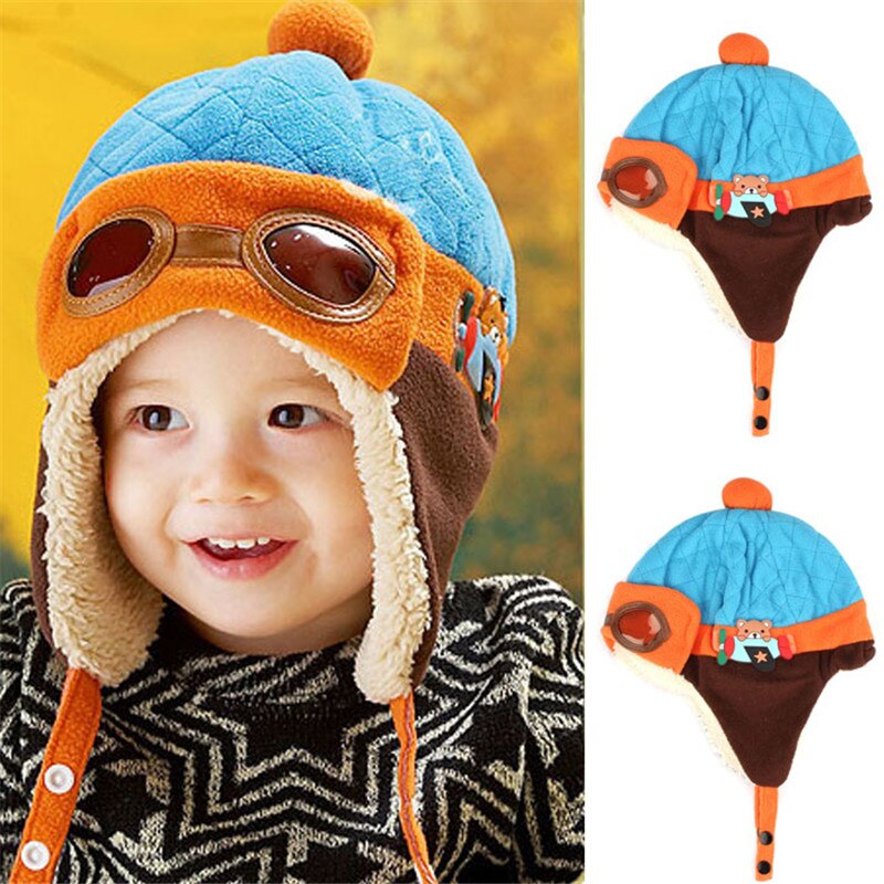 Winter Baby Kids Hoeden Lei Feng Cap Imiation Bont Jongen Meisje Winter Warm Glazen Beanie Pilot Haak Kind Oorklep Hoed katoen Blend