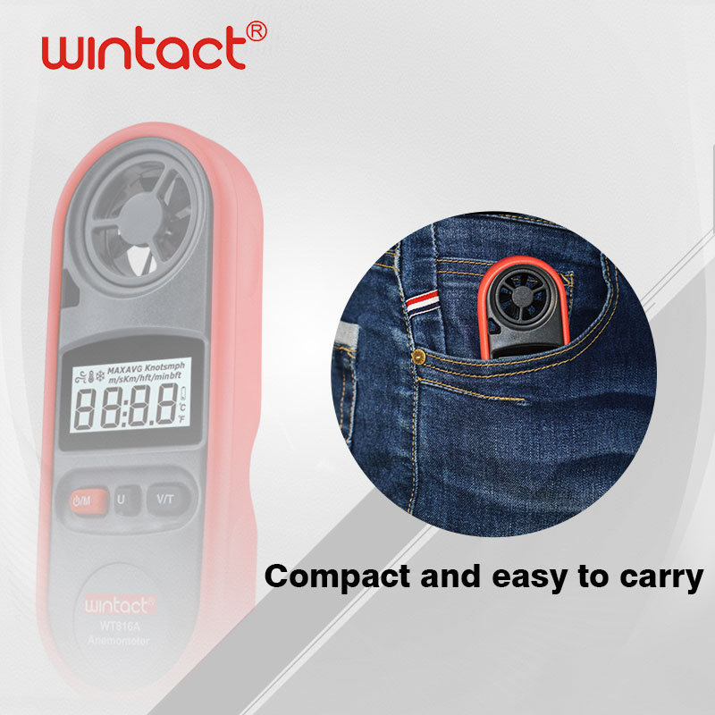 WT816A Portable Anemometer Water Proof IP67 Wind Speed Anemometro Temperature Gauge Meter 30m/s with LCD Backlight Display