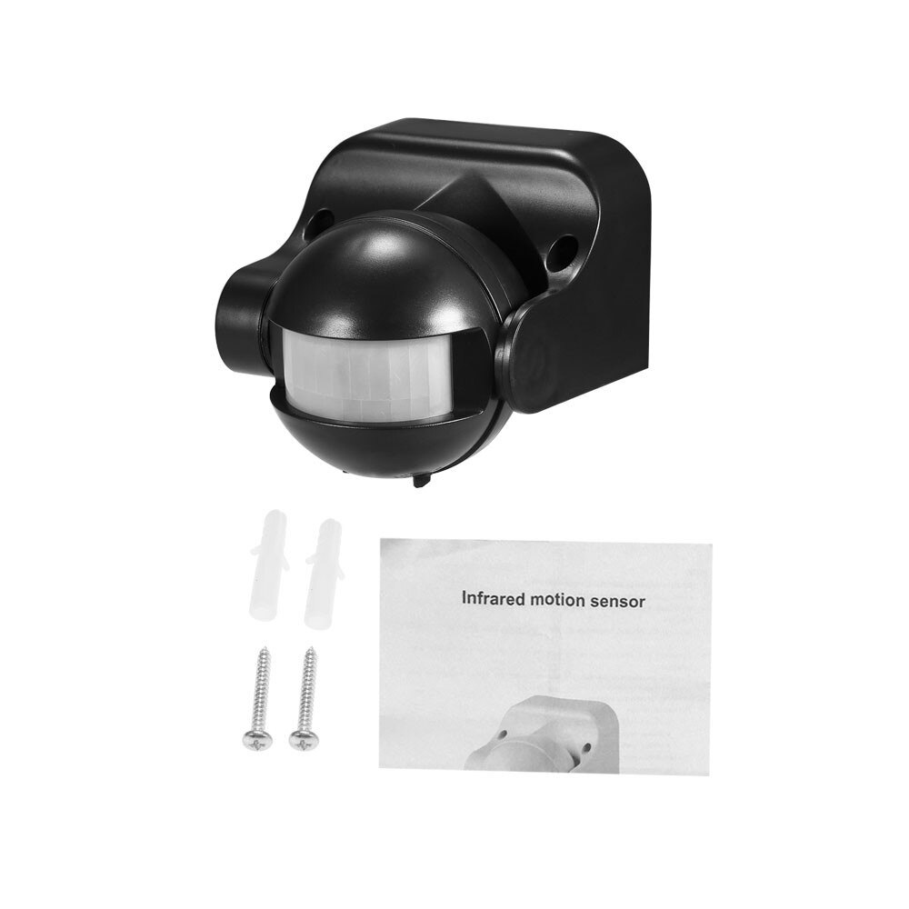 AC 110V-240V PIR Infrared Motion Sensor Switch 180 Degree Motion Detection Delay Time Adjustable Waterproof for Outdoor Indoor: Black