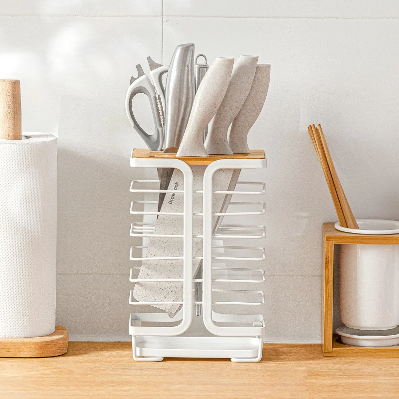 Keukenmessenhouder Rvs Mesh Mesh Metaal Utility Paring Mes Block Organizer Multifunctionele Messenrek Accessoires