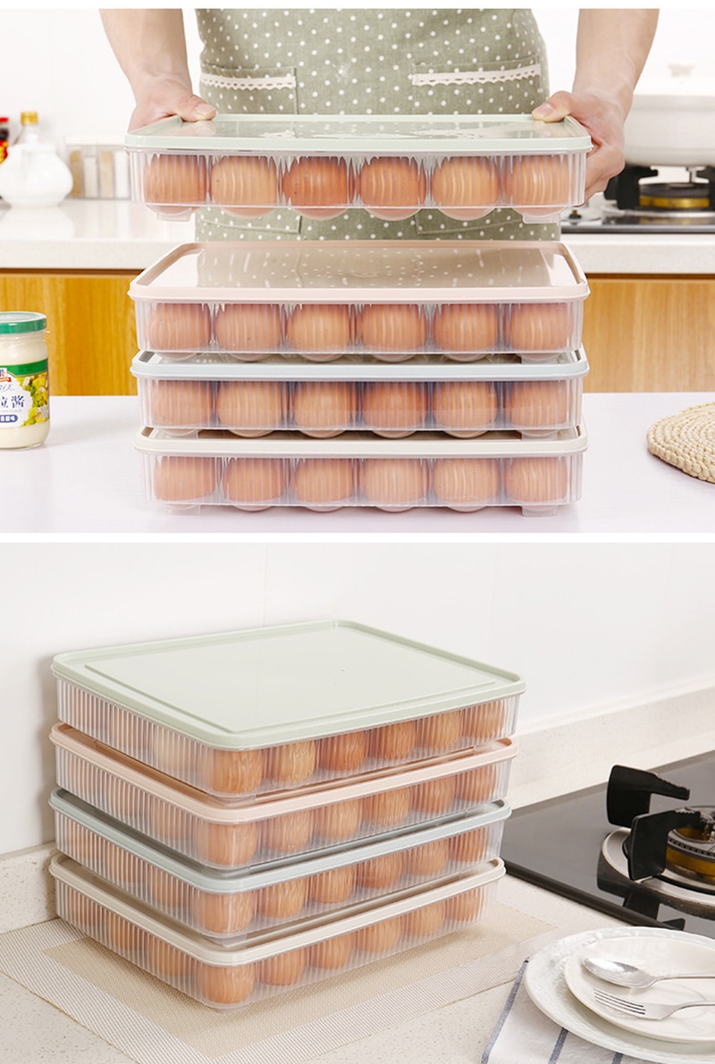 24 Grids Multi-layer Tray Egg Preservation Eco-friendly Plastic Quick-frozen Eggs Box Refrigerator Storage Box Modern House