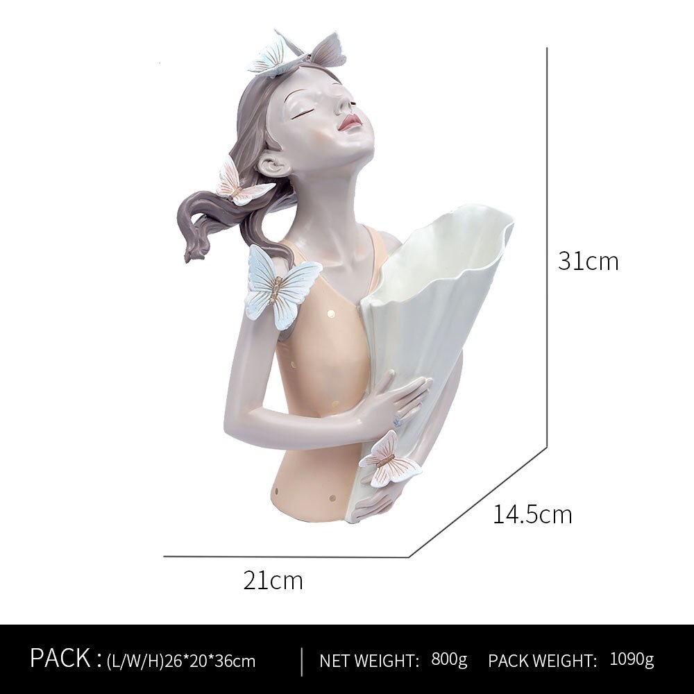 Kreatywna skandynawska moda motyl dziewczyna trzyma kwiat kwiat z żywicy kwiatek doniczkowy układ wazon suszony kwiat kwiat sztuka miękki deco: Pomarańczowy