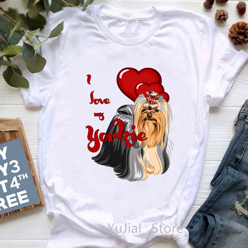 I Love My Yorkies Animal Print Tshirt Dameskleding Honden Lover Kawaii Kleding T-shirt Femme Harajuku Shirt Korte Mouw tops