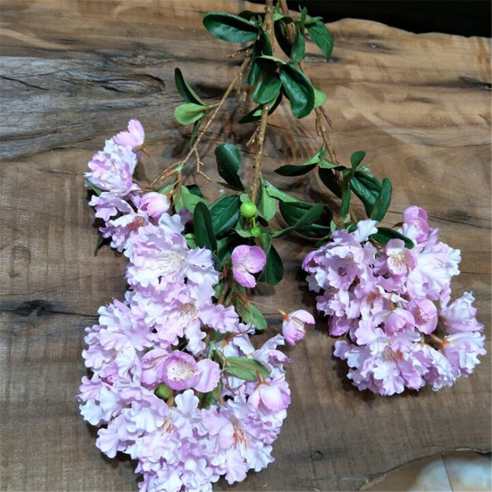 7p Artificial Crape Myrtle Flower Branches 3 stems Encryption Tree Decorative Silk Flower Wedding Floral Cherry Flowers