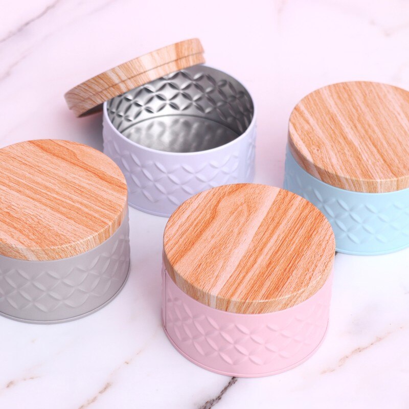 1 caja de lata redonda de grano de madera de gama alta Caja de galletas hechas a mano Nougat embalaje para boda caja de almacenamiento doméstico de de dulces