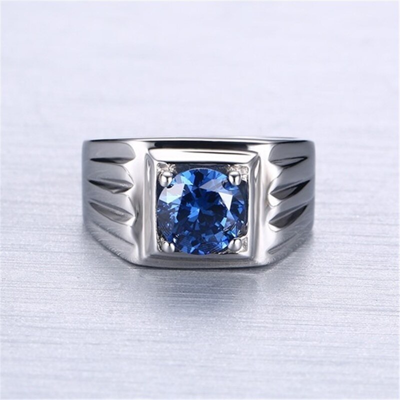 FDLK Retro 316L Stainless Steel + Zinc Alloy Blue Crystal Ring Mens Wedding Party Ring