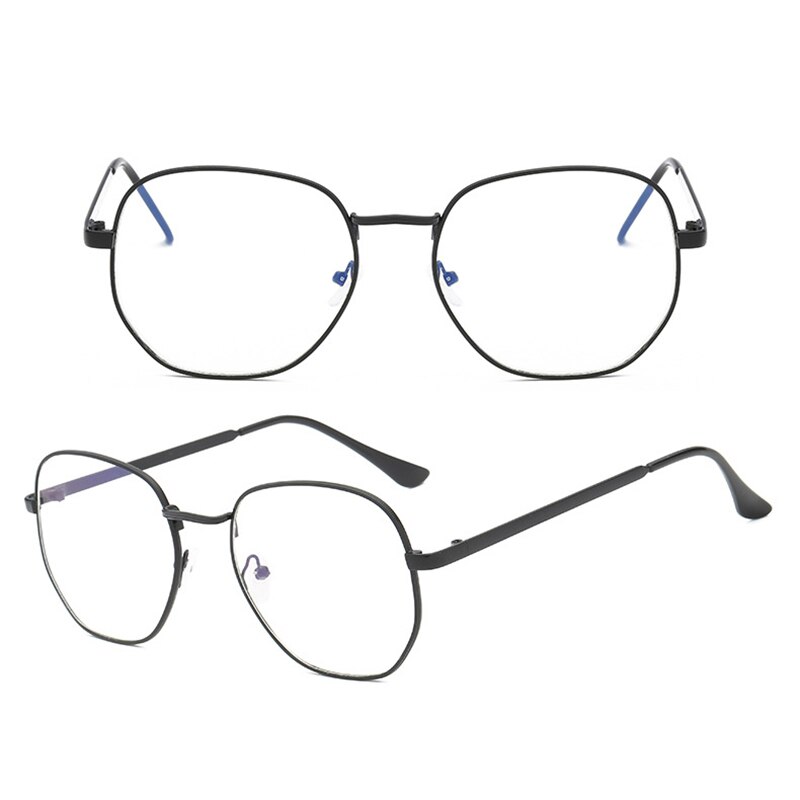 Gafas poligonales antiazules para mujer y hombre, gafas bloqueadas con Rayo Azul, para aliviar la fatiga, gafas hexagonales para ordenador, gafas con montura metálica: black