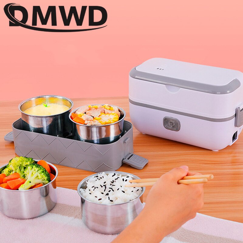 110V/220V Portable Electric Thermal Heating Lunch Box Rice Cooker 2/4 Liner Cooking Pot Stainless Steel Meal Warmer Food Steamer