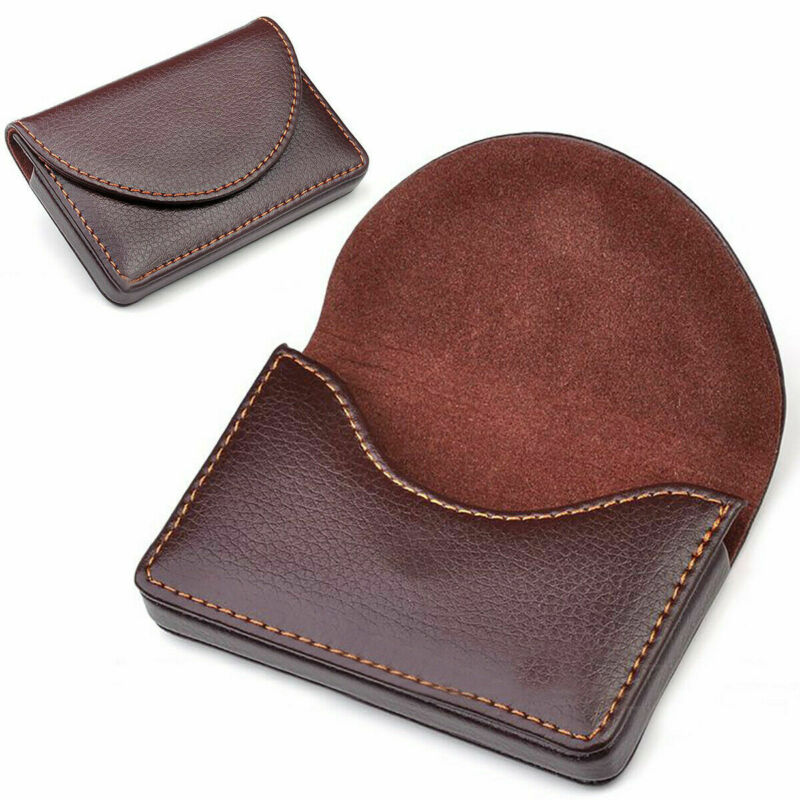 Gran capacidad neutral negocio caso de la tarjeta de bolsillo bolsa de cuero nombre tarjeta de negocios de tarjeta de identificación tarjeta de crédito funda, soporte cartera marrón