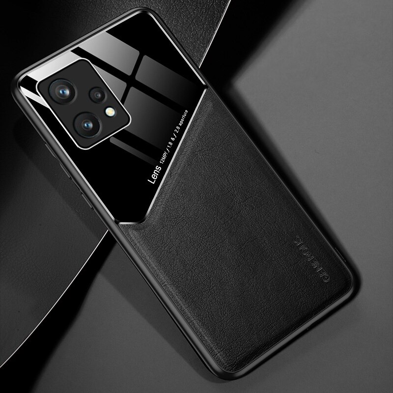 Realme9Pro+ Case Leather Car Magnetic Holder Phone Covers For OPPO Realme 9i 9 Pro Plus Pro+ 5G TPU Soft Frame Shockproof Coque: for Realme9 Pro Plus / black