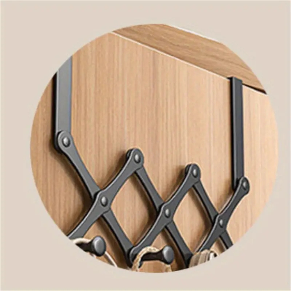 4/5/ 6 Hooks Modern Metal Door Hooks Foldable Storage Rack No need to drill holes, space saving door hooks for coats, bags: XL / black
