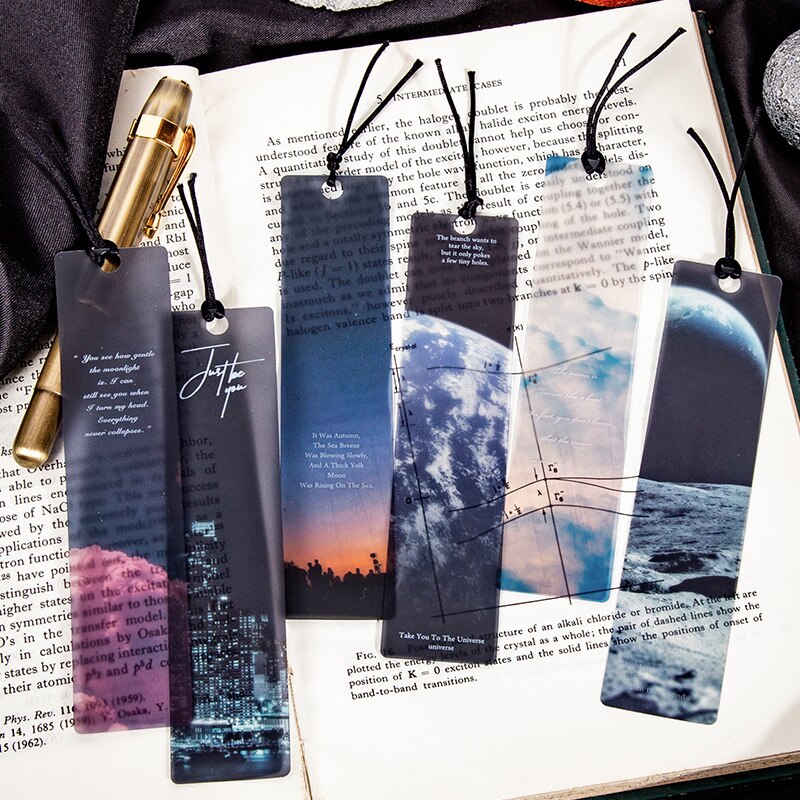 5 unidades/pacote espaço tour série marcador pvc leitura livro marca crepúsculo lua livro página marcador artigos de papelaria suprimentos