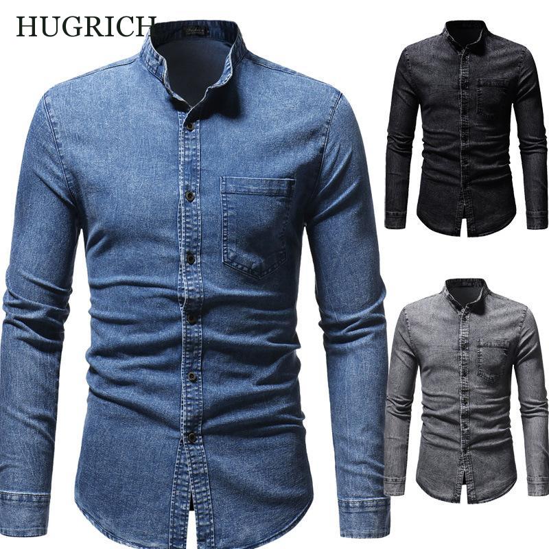 Dongeriskjorte herre fritidsskjorte slim fit langermet denimskjorte dongerijakke pluss størrelse m -3xl