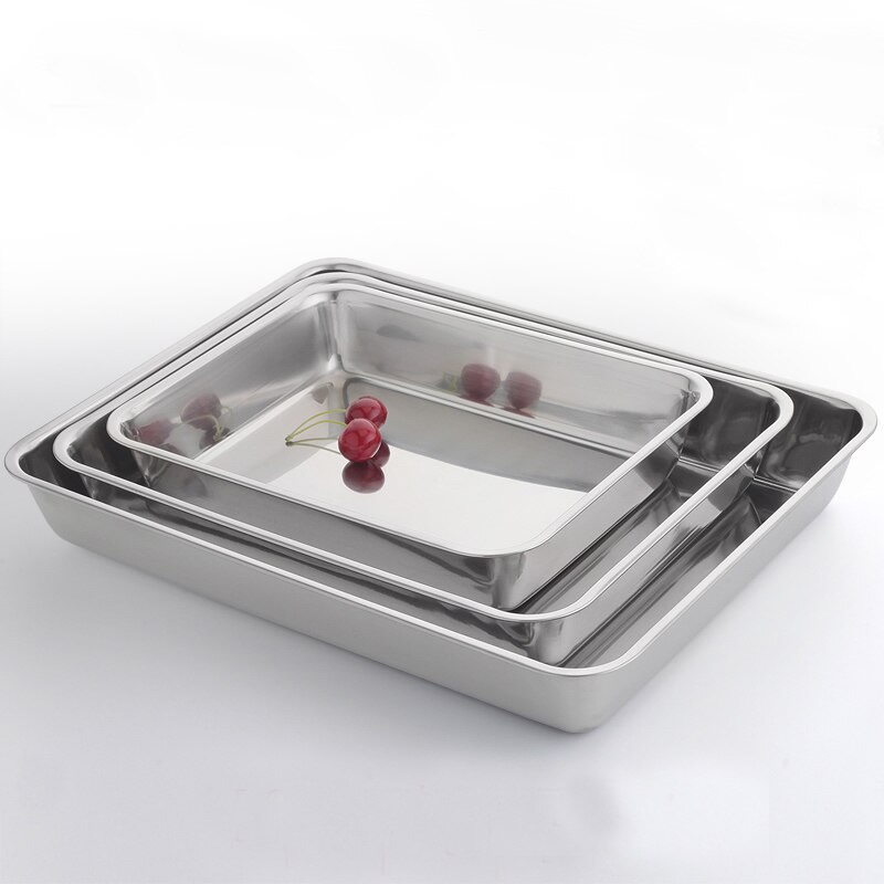 Thick 304 stainless steel plate tray rectangular plate baking pot dish deep Japanese barbecue cafeteria tray