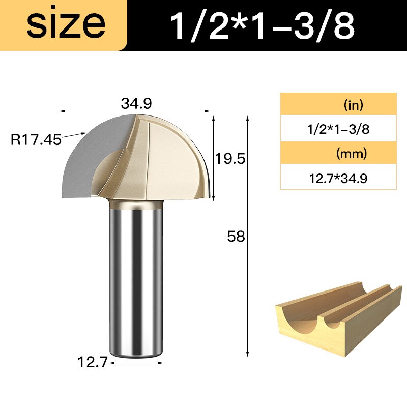 Houtbewerking Core Box Ronde Cove Neus Bit Hardmetalen Cnc Groef Gereedschap 1/2 1/4 Shank Frezen Voor Hout Frezen cutter: 25mm