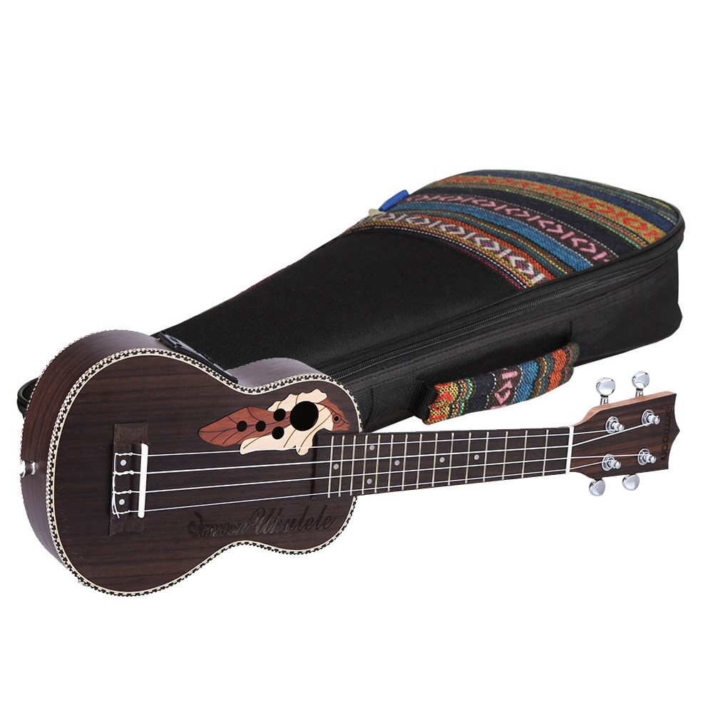 Ammoon-ukelele acústico de abeto de 21 pulgadas, instrumento Musical de cuerda de 4 cuerdas con pastilla EQ incorporada, bolsa ukelele, 15 trastes