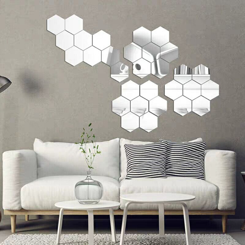 24Stck Hexagon Spiegel Fliesen Zauberstab Aufkleber Selbst-Klebstoff Mosaik- Reflektierende Heimat Leben Badezimmer Dekoration DIY Aufkleber