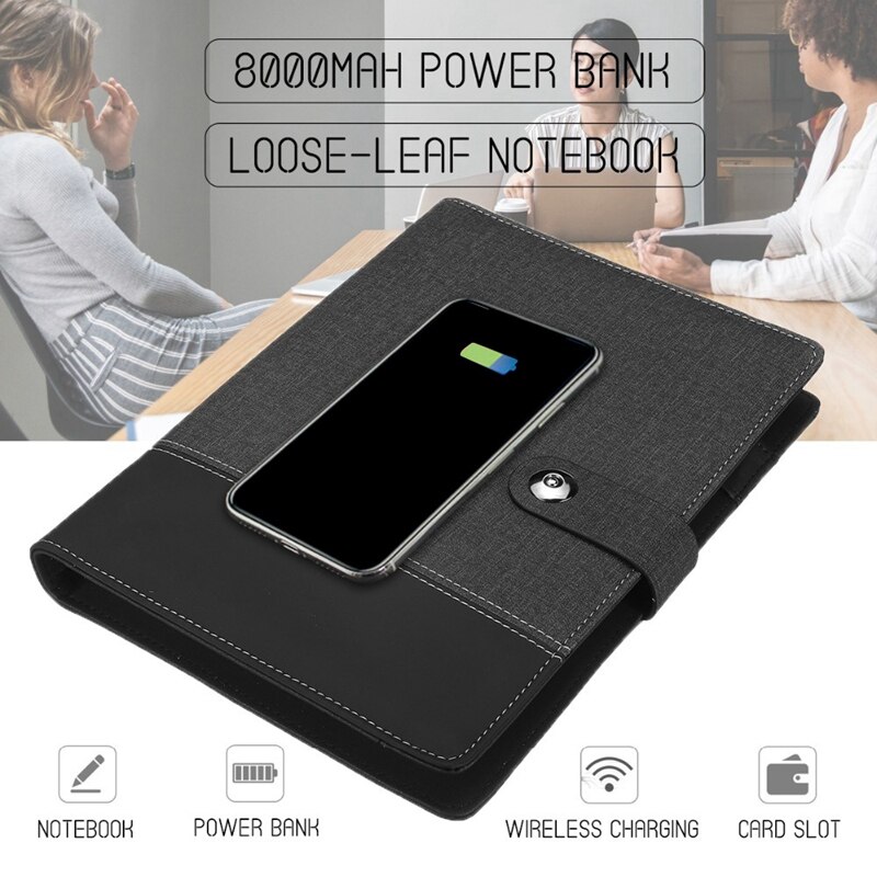 Business Note Book Multi Functional A5 Power Book 8000 MAh Power Bank Qi Wireless Charging Note Book Binder Spiral Diary Planner