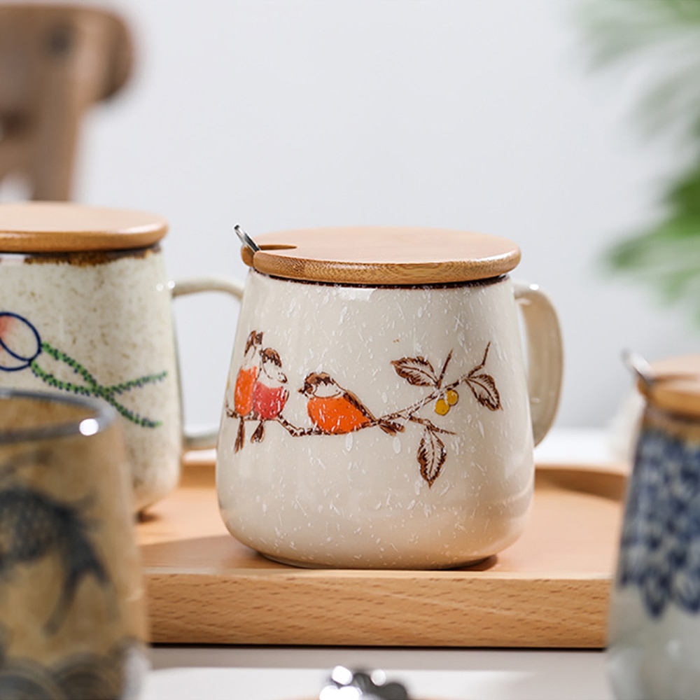Taza de café Vintage, tazas únicas de cerámica de estilo Retro japonés, taza de desayuno de arcilla de cambio de horno de 380ml, para amigos