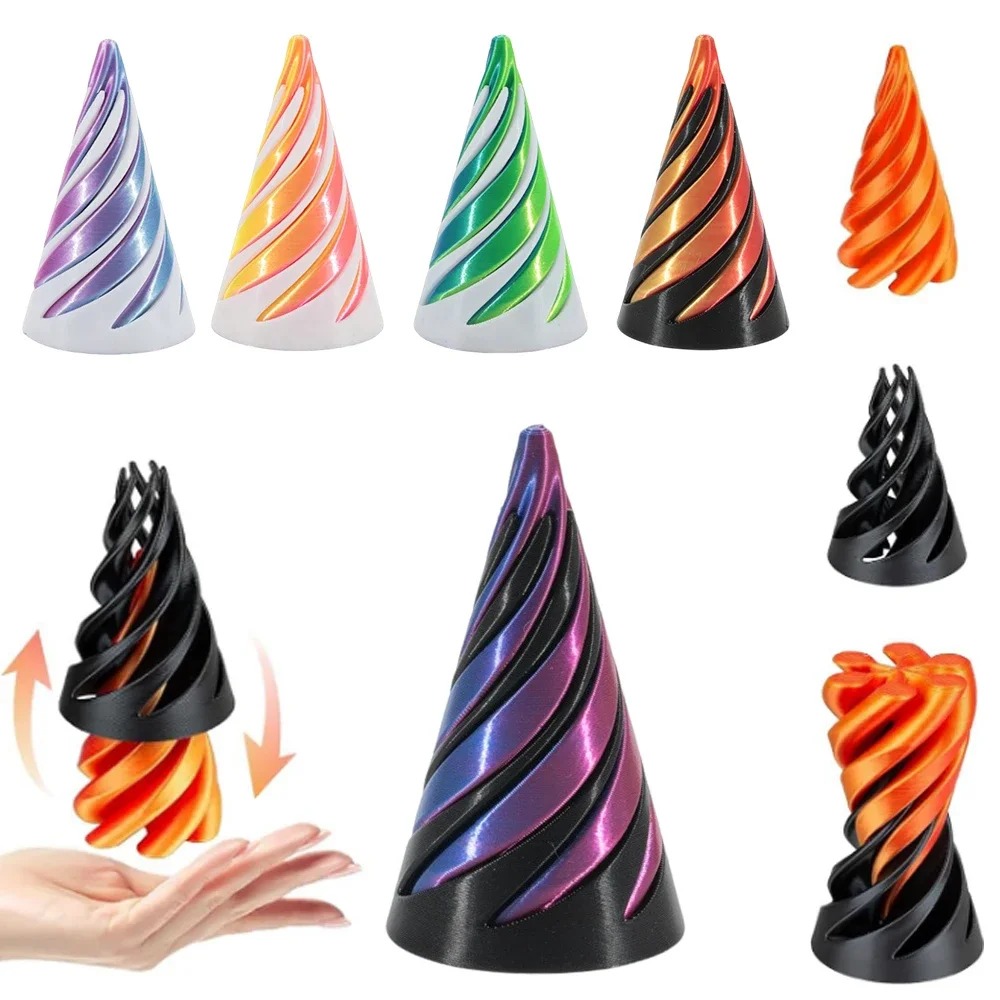 Juguete de cono en espiral impreso en 3D, escultura de paso de pirámide imposible, juguete de pirámide, Mini ilusión de hilo Vortex