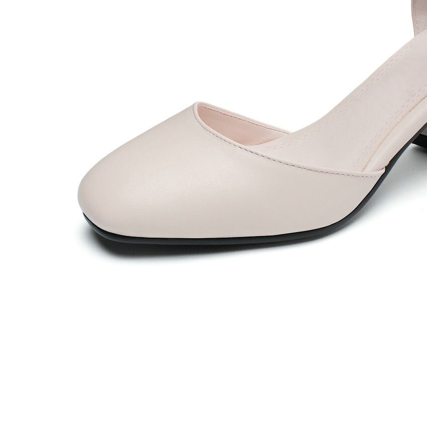 QUTAA carré haut talon boucle femmes chaussures en cuir souple PU femmes pompes bout rond décontracté unique chaussures grande taille 34-43